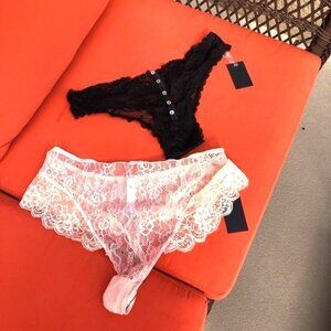 Nasty Gal Lace Panties Set Of 2 Size L Light Pink & Black Scalloped Trim